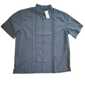 NWT Cubavera Pin-tuck Short Sleeve Button Down Dress Blues XXL